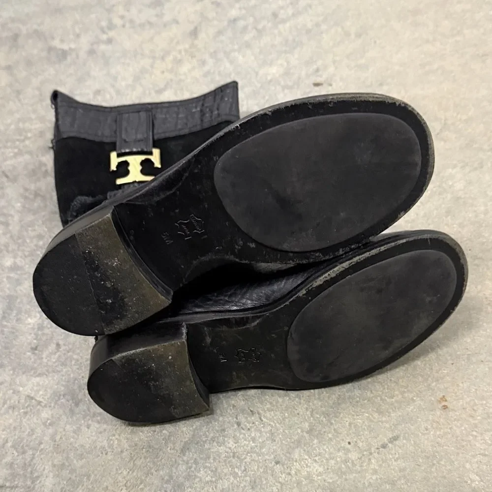 Tory Burch Black Leather and Suede Moto Boots